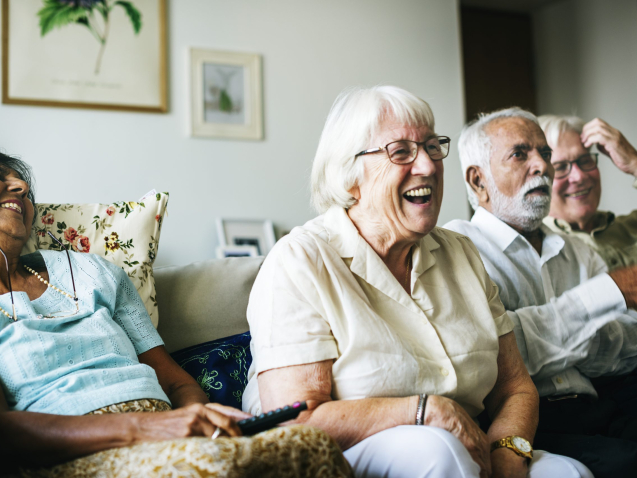 Senior people watching television together
**Documentation proving the source is available in the public domain***