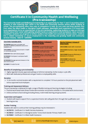 Community Health and Wellbeing - Pretraineeship